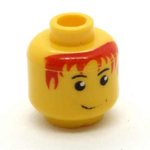 Minifig Head, Messy Red Hair, Smile, White Pupils Print Gelb