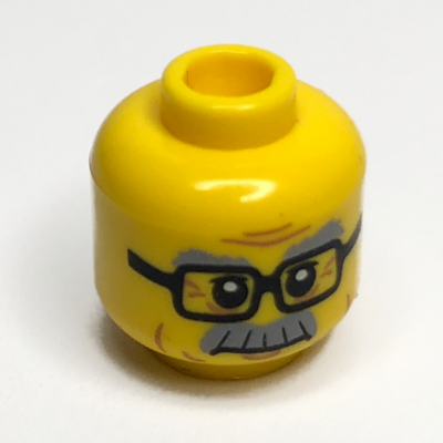 Minifig Head Grandpa, Glasses, Gray Eyebrows and Moustache Print Yellow