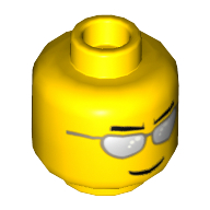 Minifig Head, Silver Sunglasses, Eyebrows and Thin Grin Print Yellow