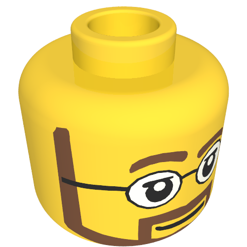 Minifig Head, Neat Brown Beard with White Pupils and Glasses Print [Hollow Stud] Gelb