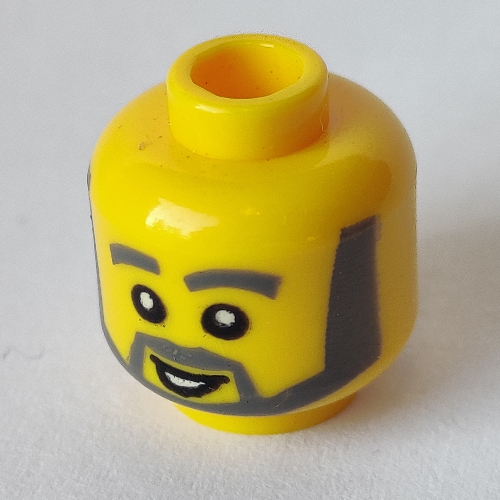 Minifig Head with Thick Gray Eyebrows, Angular Beard, Open White Mouth, White Pupils Print [Hollow Stud] Yellow