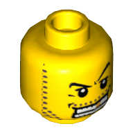Minifig Head Pirate, Arched Eyebrow, White Teeth with Gold Tooth, Coarse Stubble Print [Hollow Stud] Gelb