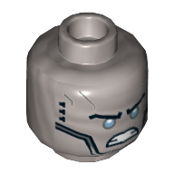 Minifig Head Zane, Bright Light Blue Eyes and Angry Eyebrows Print Flat Silver