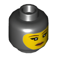 Minifig Head Misako (Koko), Balaclava with Yellow Face, Thin Eyebrows, Eyelashes, White Pupils, Red Lips, Smile Print [Hollow Stud] Schwarz