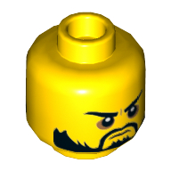 Minifig Head Shark Army / Crusher / Scooter / Biker / Okino, Beard and Eyebrows, Firm / Angry Open Mouth Print Yellow