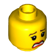 Minifig Head, Brown Eyebrows Scared / Smiling Print [Hollow Stud] Gelb