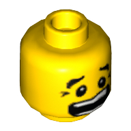 Minifig Head, Eyebrows, Crows Feet, Open Mouth Scared / Mischievous Gelb