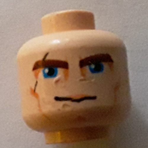 Minifig Head Anakin Skywalker, Brown Thick Eyebrows, Blue Eyes, Scar and Lines Print Hellnougat
