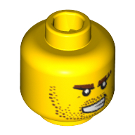 Minifig Head, Stubble, Brown Eyebrows, Bared Teeth, White Pupils Print Gelb