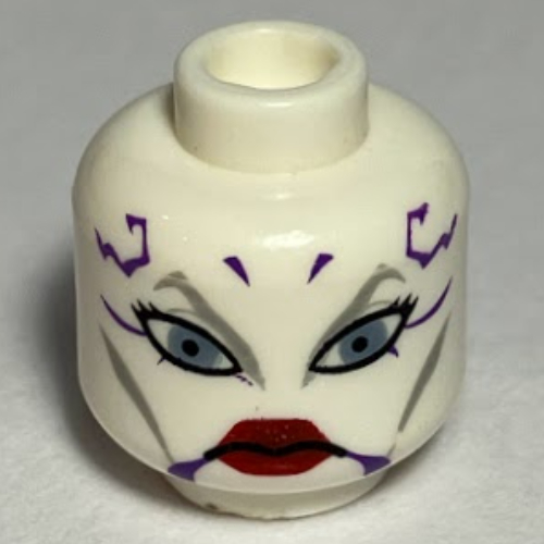Minifig Head Asajj Ventress, Blue Eyes, Red Lips and Dark Purple Markings Print Weiß