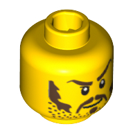 Minifig Head Moustache Brown Long, Sideburns, Stubble, Thick Eyebrows, White Pupils in 