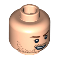 Minifig Head Rebel Trooper / Cavalry Soldier, Brown Stubble, Brown Eyebrows, and Open Grin Print [Hollow Stud] Light Nougat