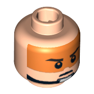 Minifig Head Rebel Pilot / Dutch Vander, Stern Eyebrows, Pupils and Orange Visor Print Hellnougat