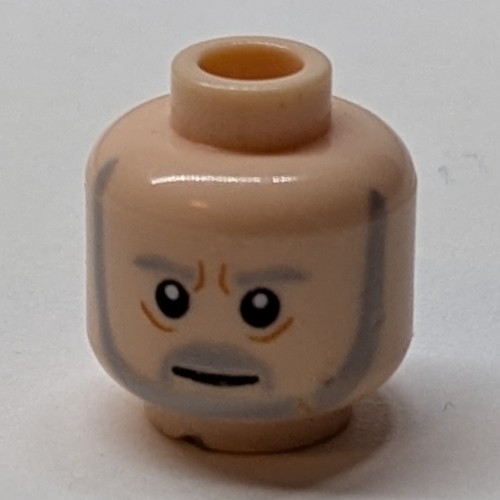 Minifig Head Obi-Wan Kenobi, Gray Beard and Eyebrows, Lines under Eyes, Furrowed Brow, White Pupils Print in 