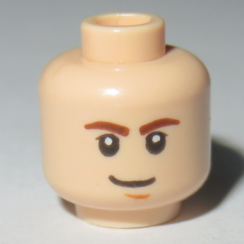 Minifig Head Han Solo, Brown Eyebrows, White Pupils and Brown Chin Dimple Print Light Nougat