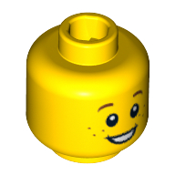 Minifigur-Kopf Lil' Nelson / Junge / Mädchen / Elf, braune Augenbrauen und Sommersprossen, offenes Lächeln (bedruckt) Gelb