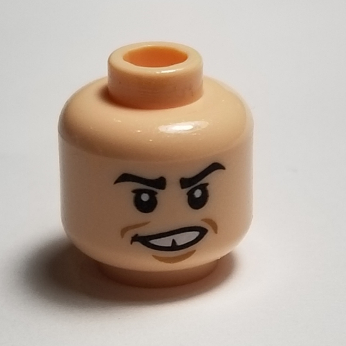 Minifig Head Marcus Flint, Eyebrows, Grin Missing Tooth Print Light Nougat