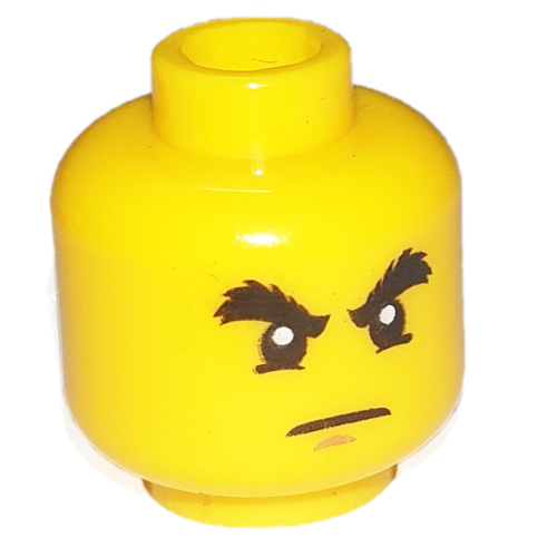 Minifig Head Cole / Vampire / Pirate, Raised Bushy Eyebrows, White Pupils and Chin Dimple Print Gelb