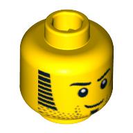 Minifig Head, Beard Stubble with Sideburns, Goatee and Red Scar Print Gelb
