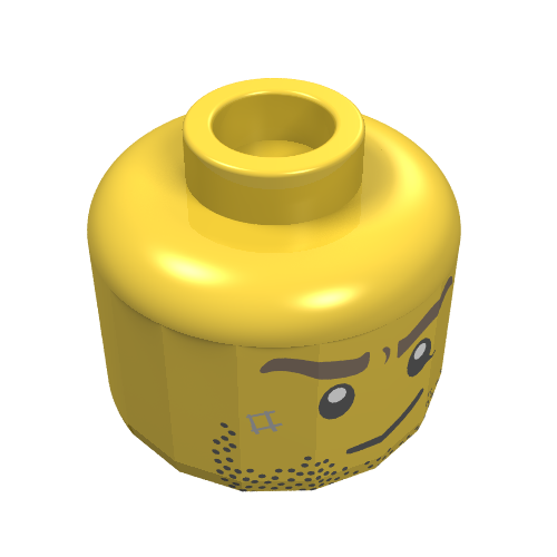 Minifig Head, Stubble, Brown Eyebrows, Crooked Smile and Scar Print [Hollow Stud] Yellow