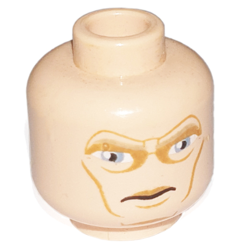 Minifig Head Mandalorian, Large Blue Eyes and Cheek Lines Print [Hollow Stud] Hellnougat