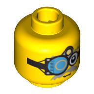 Minifig Head, Thin Gray Moustache and Viewing Apparatus Print [Hollow Stud] Gelb