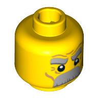 Minifig Head, Thick Moustache and Eyebrows, Determined / Angry Print Gelb