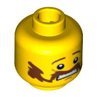 Minifig Head, Brown Handlebar Moustache, Scared Print Yellow