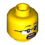 Minifig Head Reporter, Dual Sided, Glasses with Black Frames, Beauty Mark Laughing / Scared Print [Hollow Stud] Yellow