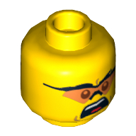 Minifig Head Soldier, Dual Sided, Glasses with Orange Lenses Smiling / Mouth Open Upset Print [Hollow Stud] Yellow