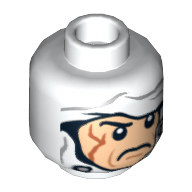 Minifig Head Dengar, White Bandage with Buttons Print [Hollow Stud] Weiß