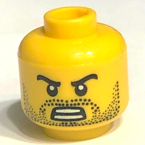 Minifig Head Beard Stubble, Black Angry Eyebrows with Baring Teeth Open Mouth Gelb
