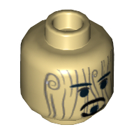 Minifig Head Captain Jack Sparrow (Voodoo), Beard and Moustache Rudimentary over Wood Grain Print [Hollow Stud] Tan