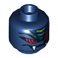 Minifig Head Rattla, Red Snake Eyes, Mouth with Fangs Print [Hollow Stud] Dark Blue
