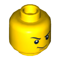 Minifig Head Lloyd, Dual Sided, Thin Smirk, Raised Eyebrow / Scared with Teeth Print [Hollow Stud] Yellow