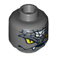 Minifig Head Snike, Yellow Snake Eyes, Fangs, Black and White Scales Print [Hollow Stud] Dunkelblaugrau