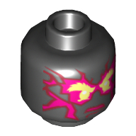 Minifig Head Cole (NRG), Red Energy Print [Hollow Stud] Black
