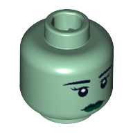 Minifig Head Lady Liberty, Eyebrows, Eyelashes, White Pupils, Dark Green Lips Print Sand Green