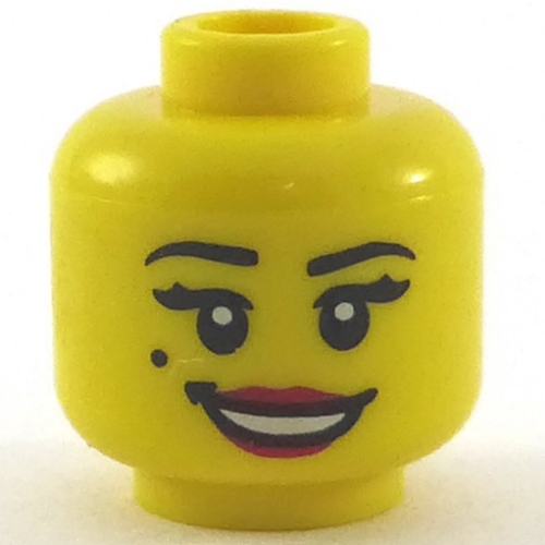 Minifig Head, Open Smile Red Lips and Beauty Mark Print [Hollow Stud] Yellow