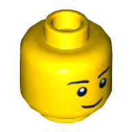 Minifig Head, Black Eyebrows, Thin Grin, Eyes with White Pupils Print [Hollow Stud] Gelb