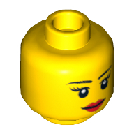 Minifig Head Nya (Samurai X) / Rootbeer Belle, Thin Eyebrows, Eyelashes, White Pupils, Red Lips Smile Print [Hollow Stud] Gelb