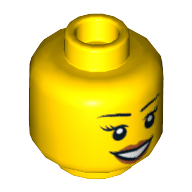 Minifig Head Nya / Ms. Santos, Peach Lips, Open Mouth Smile, Black Eyebrows Print Gelb