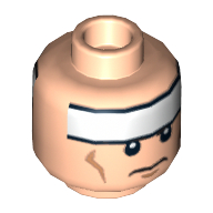 Minifig Head Batman, White Stripe on Forehead and Cheek Lines, Frown / Determined Print Hellnougat
