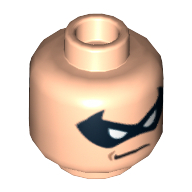 Minifig Head Robin, Black Eyemask, Determined / Scared Print Light Nougat