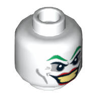 Minifig Head Joker, Green Eyebrows, Red Lips, Wide Smile / Smirk Print White