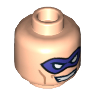 Minifig Head Riddler, Purple Eyemask, Open Mouth Smirk Print [Hollow Stud] Light Nougat