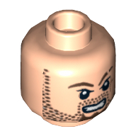 Minifig Head Henchman, Beard Stubble, Goatee, Scar on Left Cheek and Eyebrow Print [Hollow Stud] Light Nougat