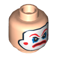 Minifig Head Henchman, White Face Paint, Large Red Eyebrows, Blue Eye Shadow and Frown Print Light Nougat