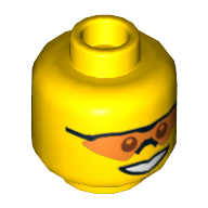 Minifig Head Hero / Pit Crew, Orange Sunglasses with Nose Piece, Smile and Chin Dimple Print [Hollow Stud] Gelb