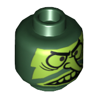 Minifig Head Flying Dutchman, Lime Grimace, Large Eyes, Long Nose and Large Teeth Print [Hollow Stud] Dunkelgrün